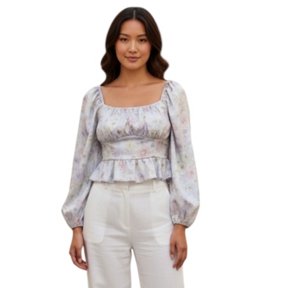 Peach Love California Floral Satin Crop Top